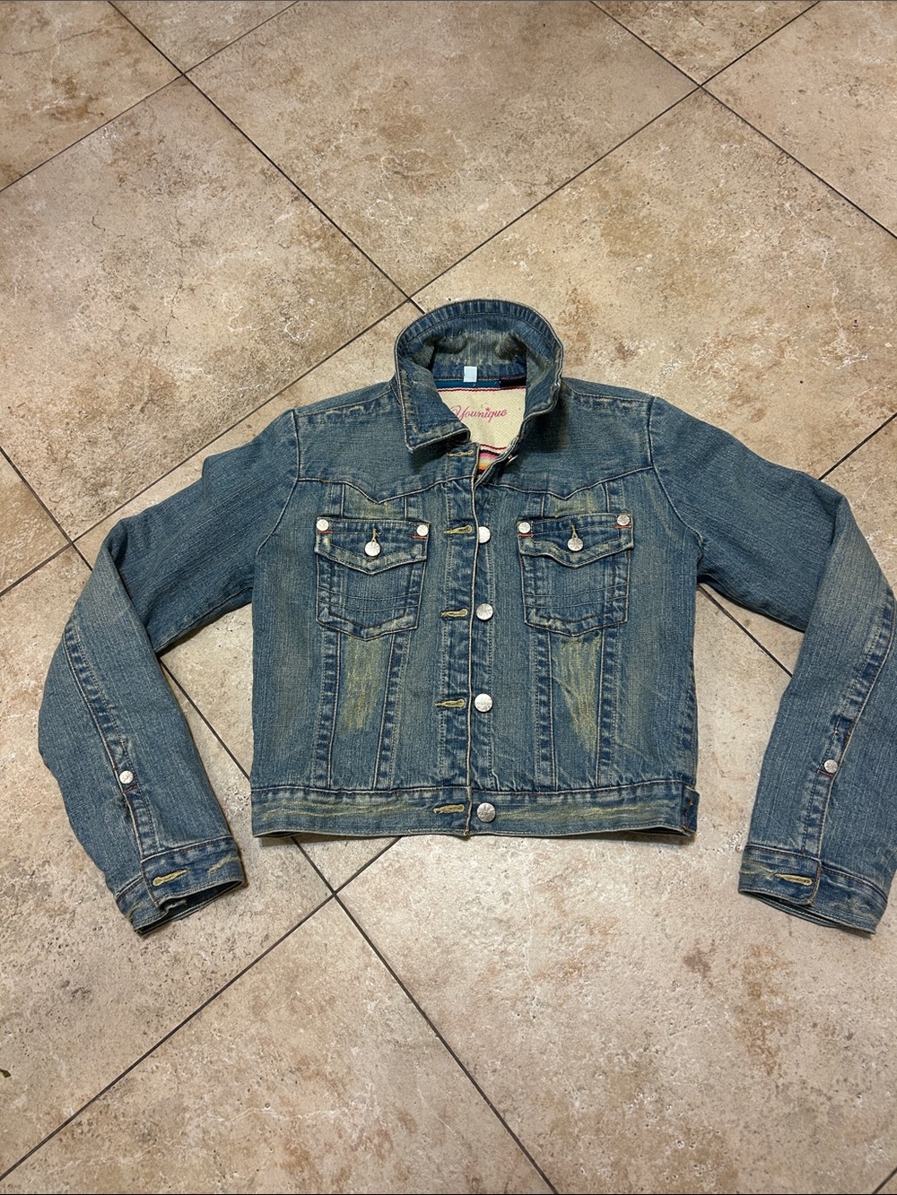 Younique Vintage Washed Blue Denim Trucker Jean Jacket